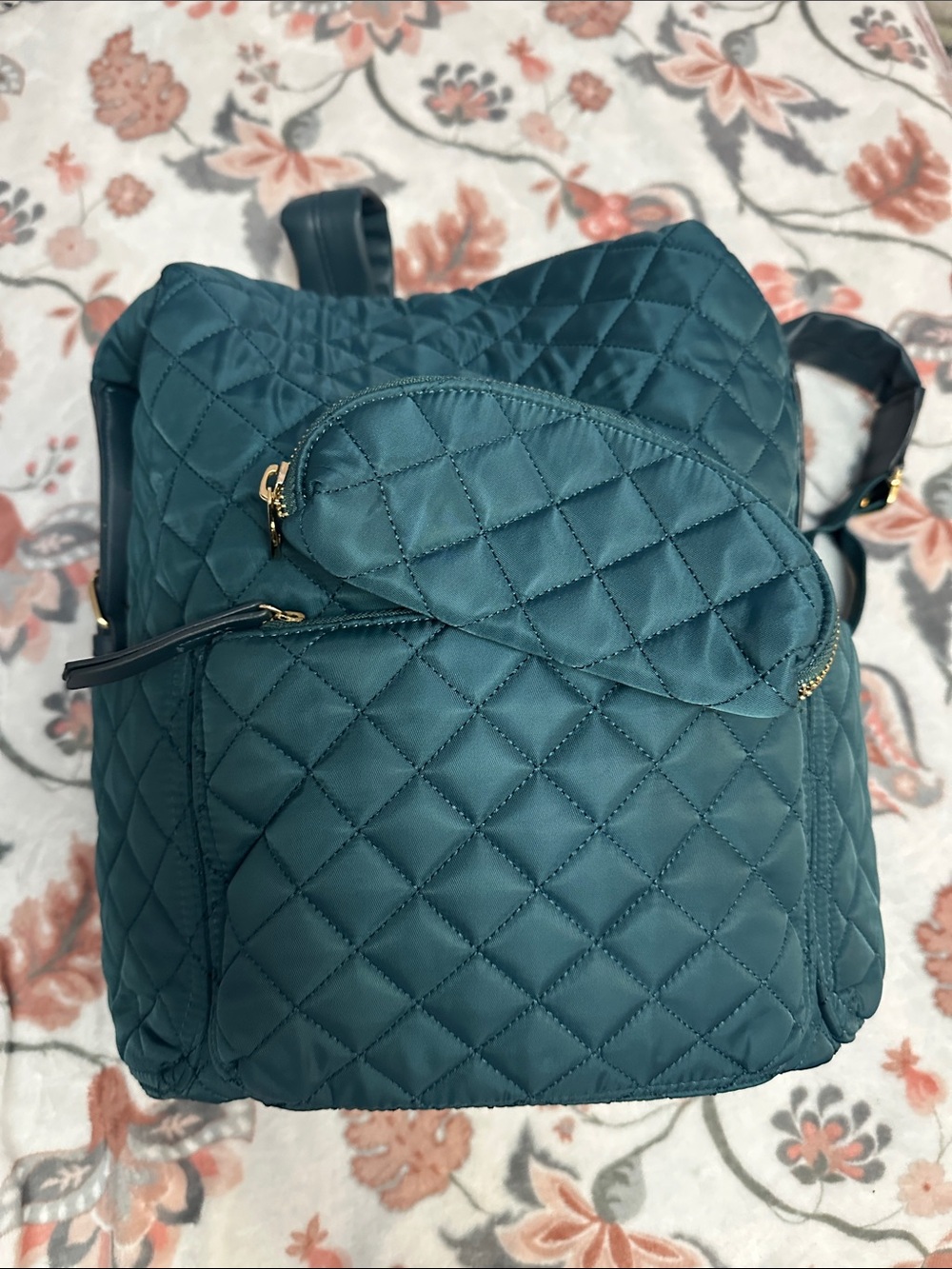 Tommy Bahama day trip Quilted Teal Backpack with small pouch.